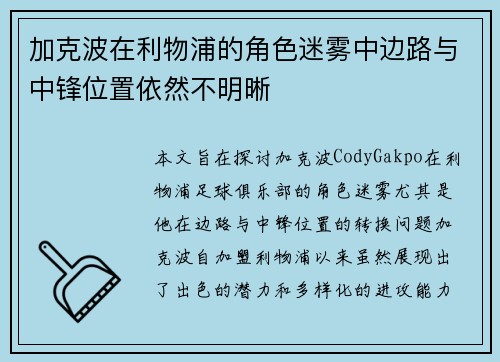 加克波在利物浦的角色迷雾中边路与中锋位置依然不明晰